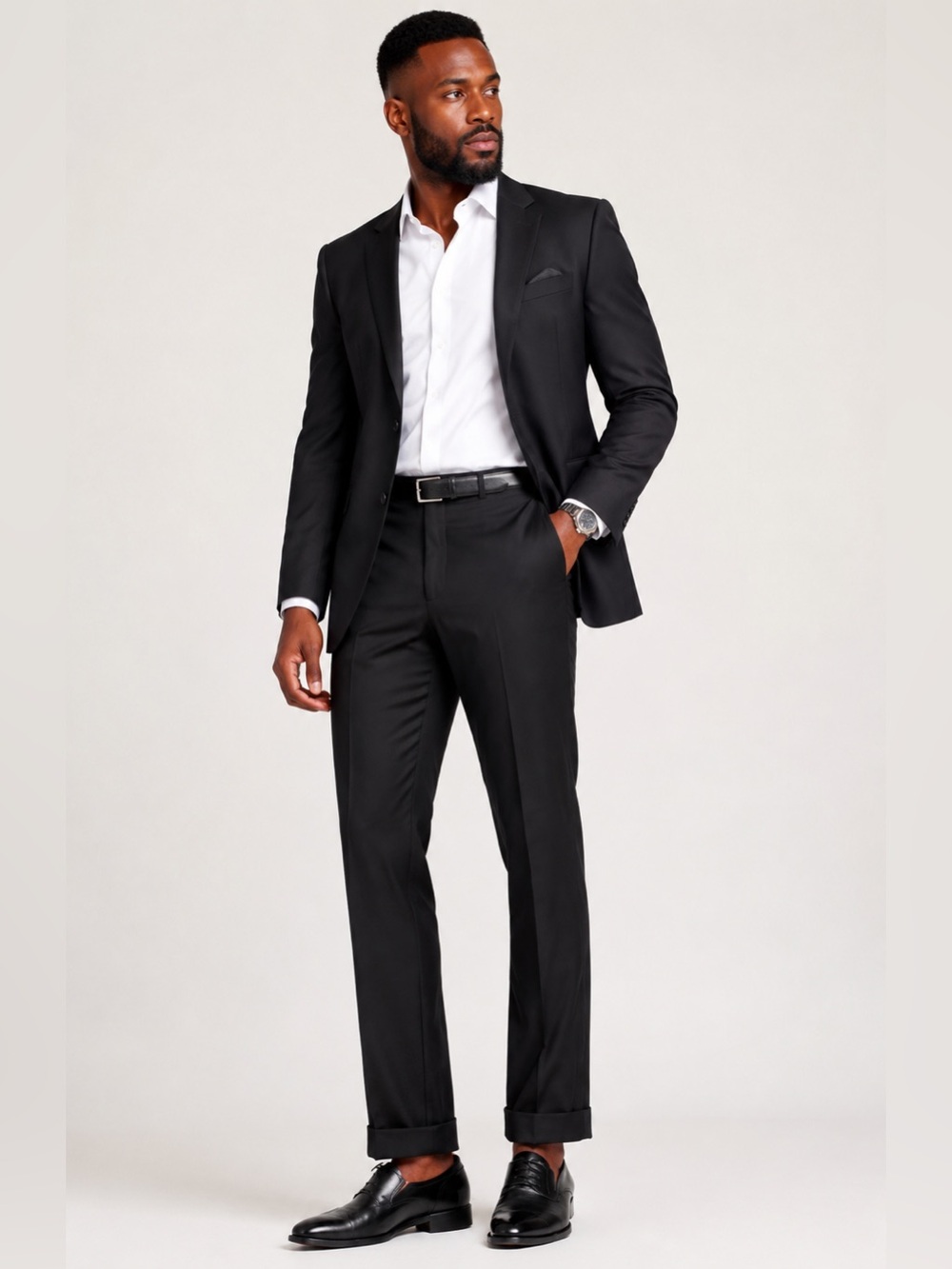 Luxe Black Cuffed Dress Pants 38x30 Quiet Luxury Elegant Classic